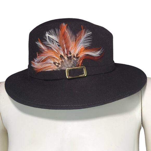 American Vintage Accessories - Vintage Doeskin Brown hat with Fall colored feathers